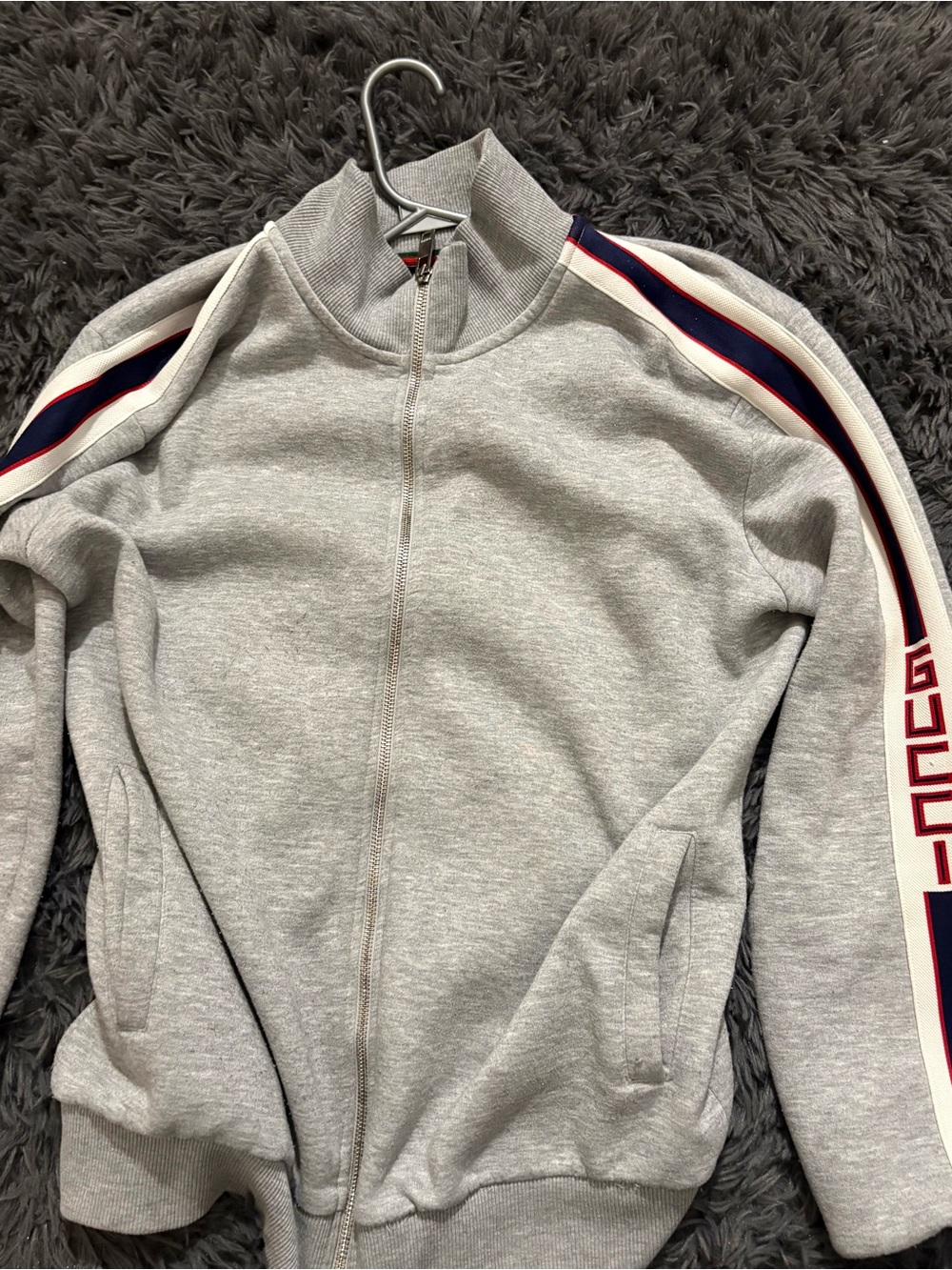 Gucci Gray Jacket with Signature Green & Red Trim
